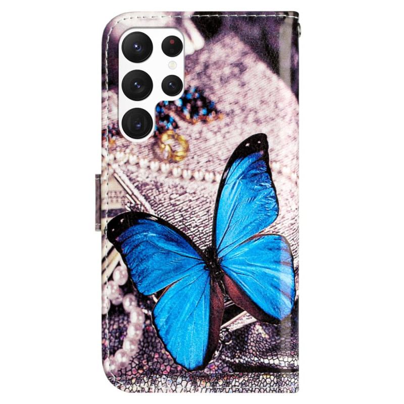Etui Folio Samsung Galaxy S24 Ultra 5g Niebieski Motyl Z Paskiem Etui Ochronne
