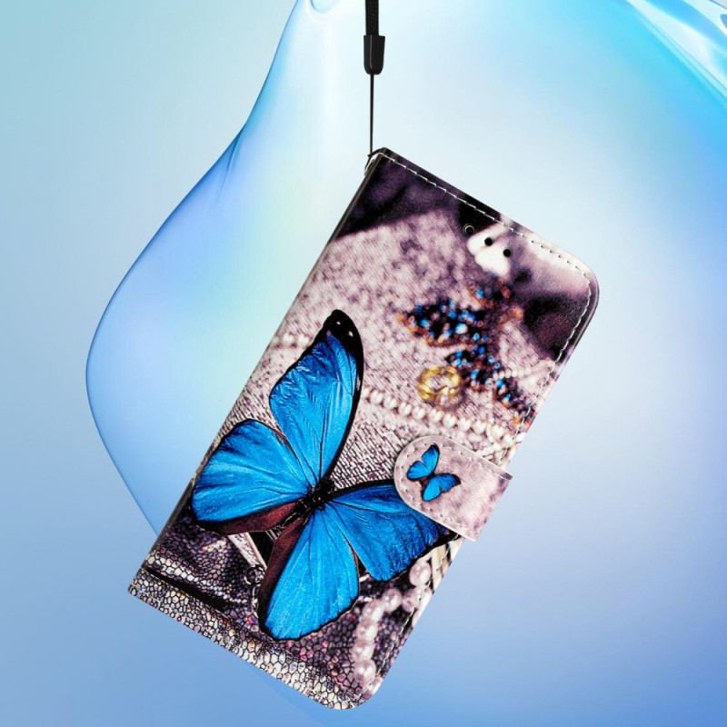 Etui Folio Samsung Galaxy S24 Ultra 5g Niebieski Motyl Z Paskiem Etui Ochronne