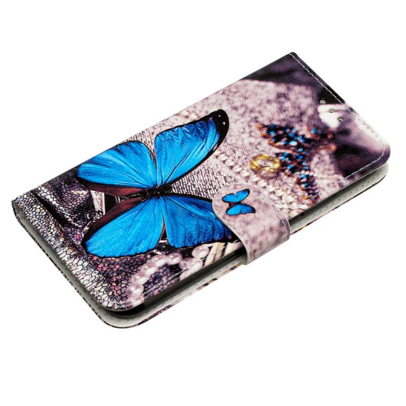 Etui Folio Samsung Galaxy S24 Ultra 5g Niebieski Motyl Z Paskiem Etui Ochronne