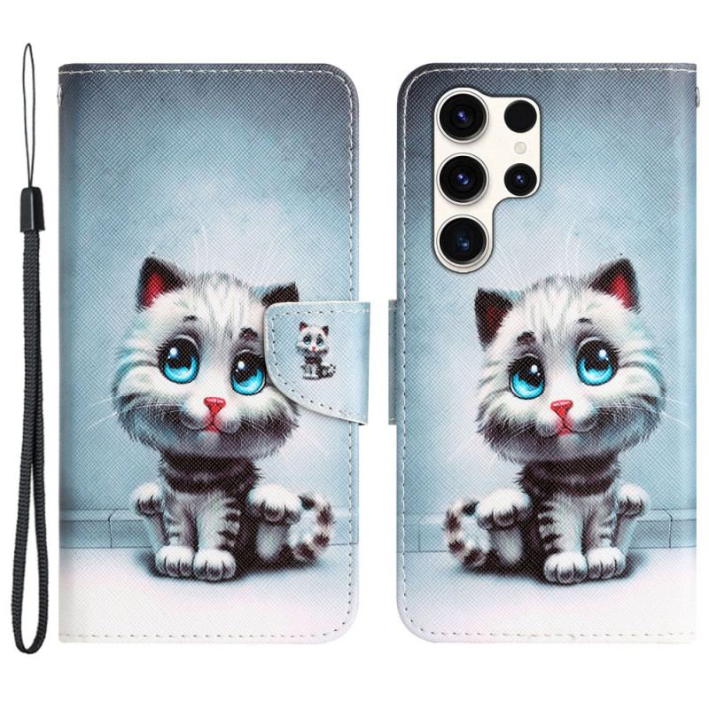 Etui Folio Samsung Galaxy S24 Ultra 5g Niebieskooki Kot Z Paskiem Etui Ochronne