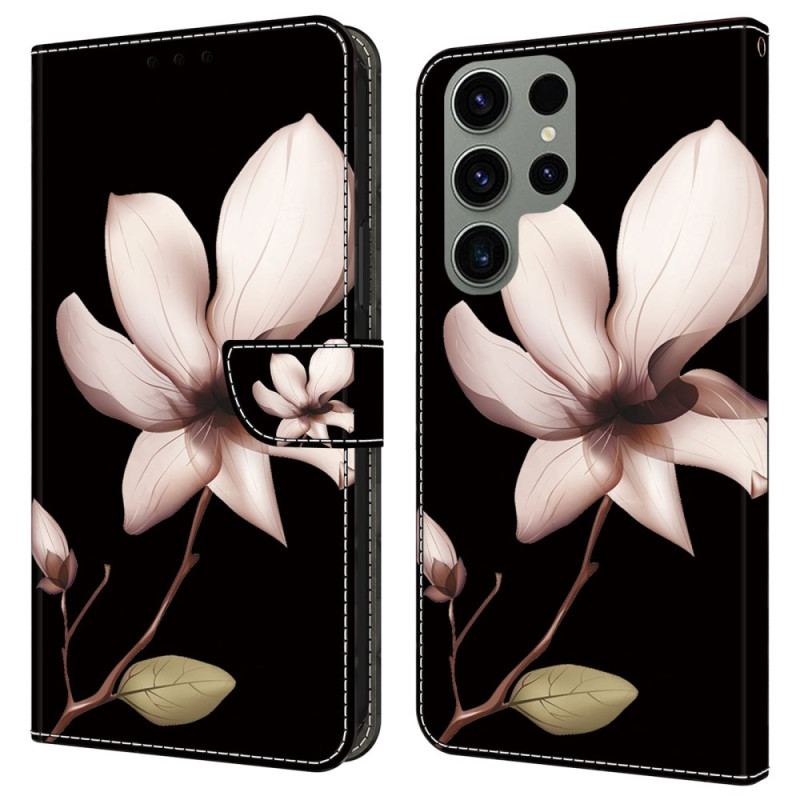 Etui Folio Samsung Galaxy S24 Ultra 5g Różowy Kwiat Na CZarnym Tle Etui Ochronne