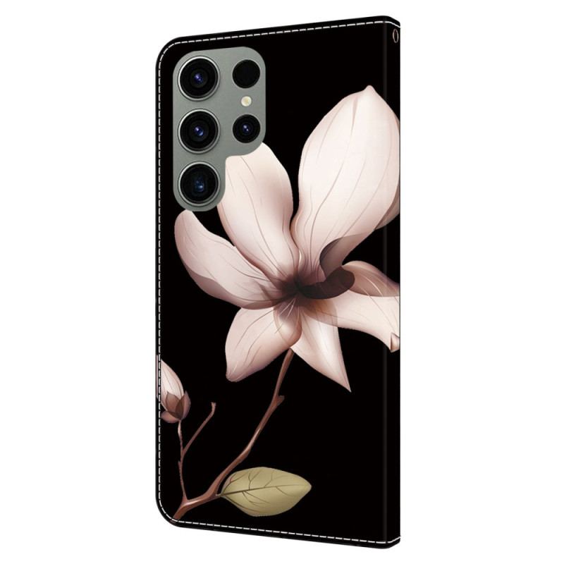 Etui Folio Samsung Galaxy S24 Ultra 5g Różowy Kwiat Na CZarnym Tle Etui Ochronne