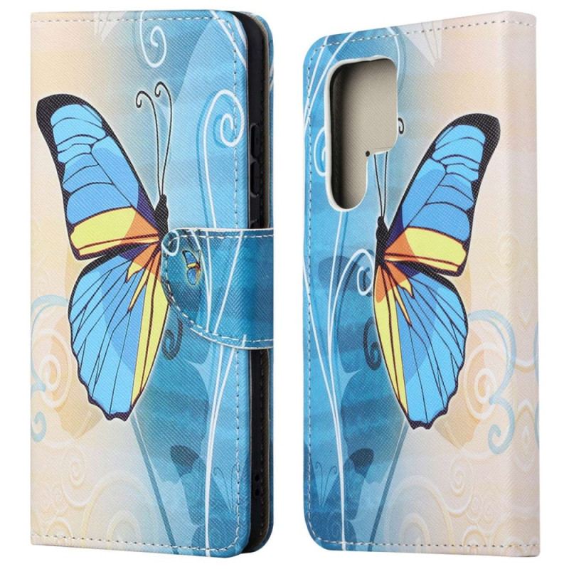 Etui Folio Samsung Galaxy S24 Ultra 5g Żółty I Niebieski Motyl Etui Ochronne