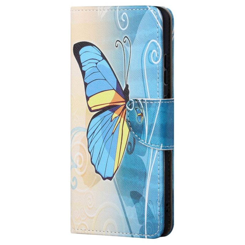Etui Folio Samsung Galaxy S24 Ultra 5g Żółty I Niebieski Motyl Etui Ochronne