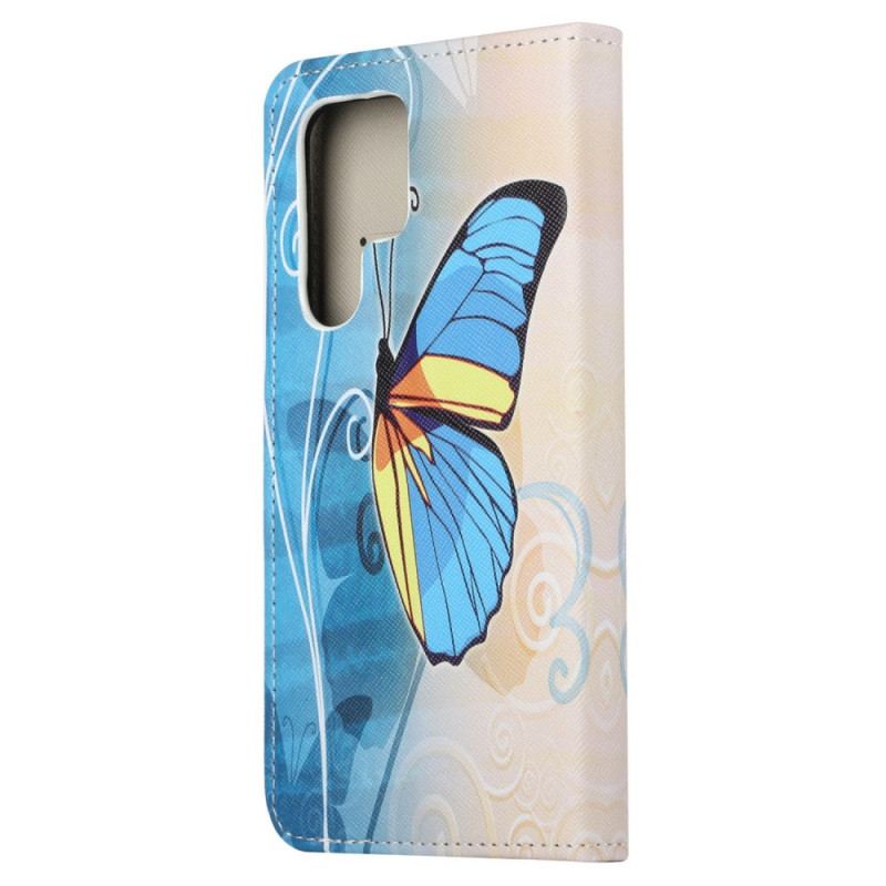 Etui Folio Samsung Galaxy S24 Ultra 5g Żółty I Niebieski Motyl Etui Ochronne