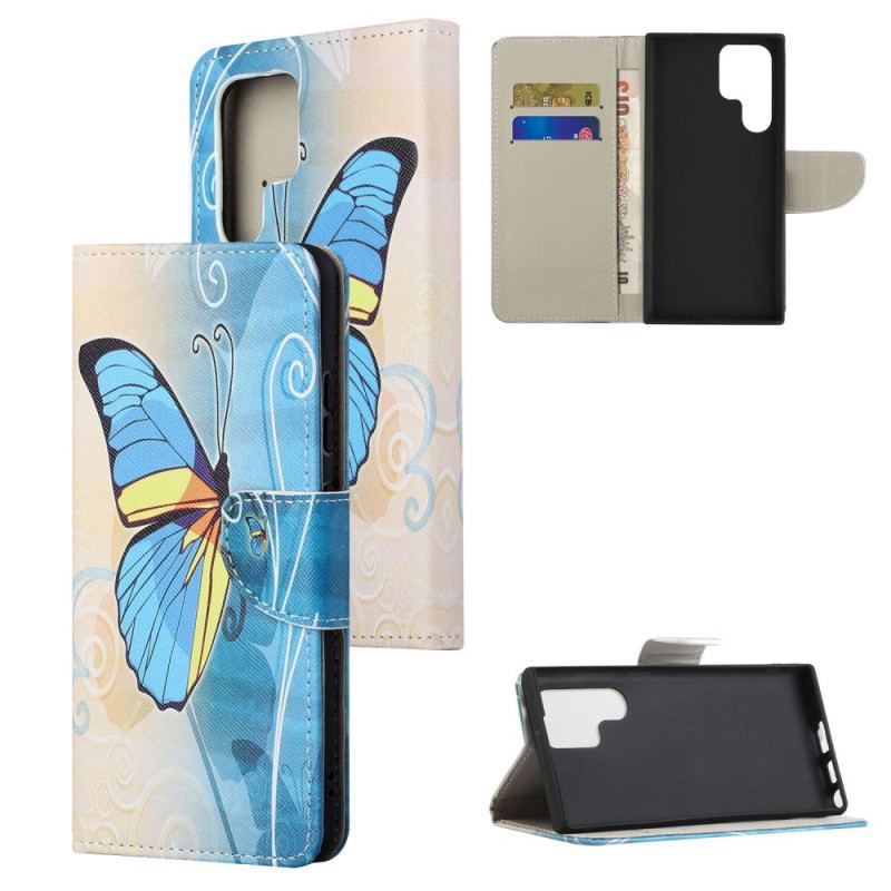 Etui Folio Samsung Galaxy S24 Ultra 5g Żółty I Niebieski Motyl Etui Ochronne