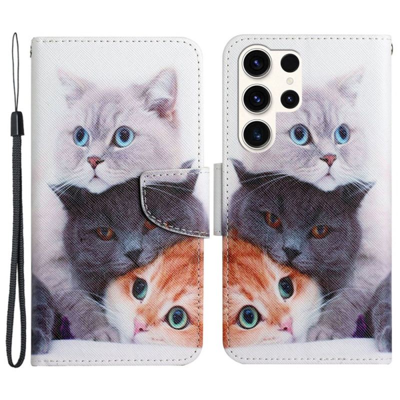 Etui Folio Samsung Galaxy S24 Ultra 5g Trzy Koty Z Paskami Etui Ochronne