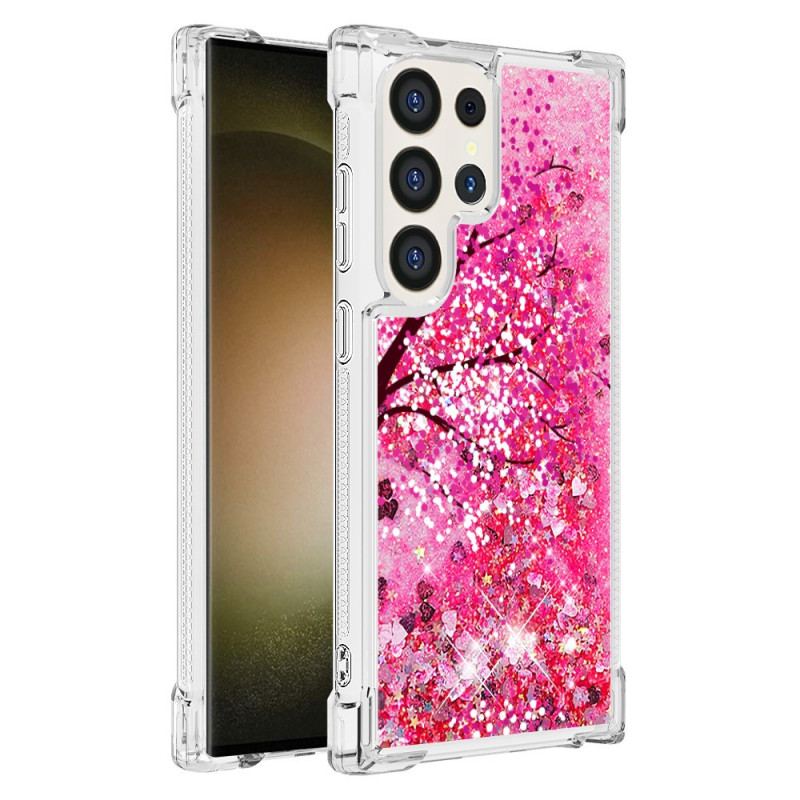 Etui Samsung Galaxy S24 Ultra 5g Cekiny Z Kwiatami Wiśni Etui Ochronne
