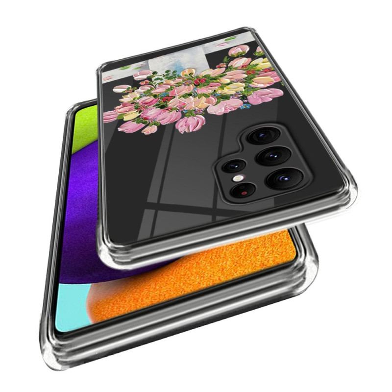 Etui Samsung Galaxy S24 Ultra 5g Malowanie Różowych Kwiatów Etui Ochronne