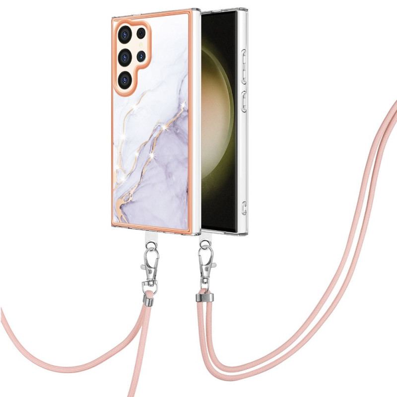 Etui Samsung Galaxy S24 Ultra 5g Sznurek Ze Wzorem Marmurkowym Etui Ochronne