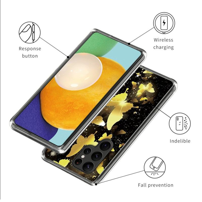 Etui Samsung Galaxy S24 Ultra 5g Złote Motyle Etui Ochronne
