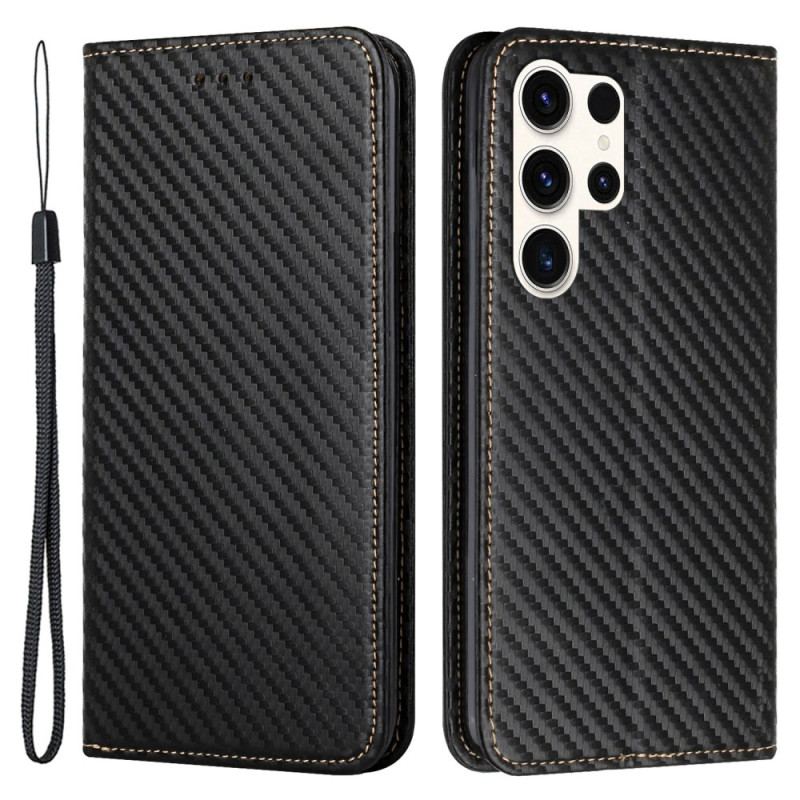 Flip Kotelot Samsung Galaxy S24 Ultra 5g Włókno Węglowe I Smycz Etui Ochronne