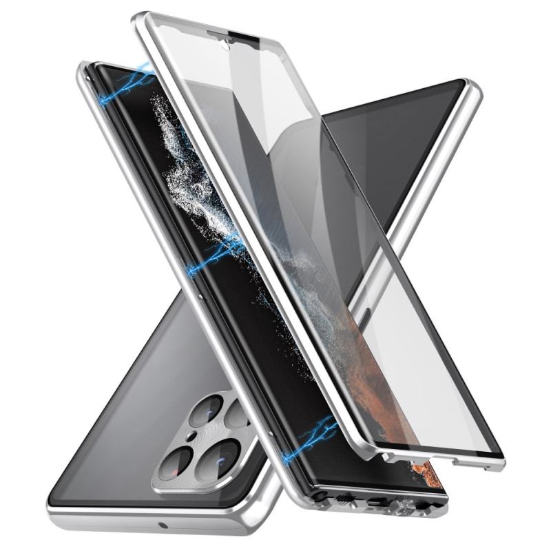 Futerały Samsung Galaxy S24 Ultra 5g Etui Na Telefon Rama Magnetyczna Z Metalu I Hartowanego Szkła Z Przodu I Z Tyłu