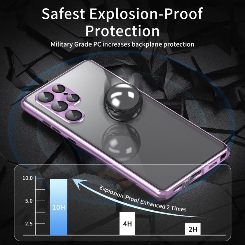 Futerały Samsung Galaxy S24 Ultra 5g Etui Na Telefon Rama Magnetyczna Z Metalu I Hartowanego Szkła Z Przodu I Z Tyłu