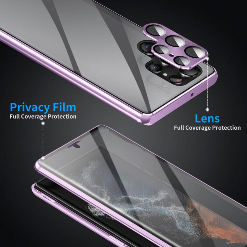 Futerały Samsung Galaxy S24 Ultra 5g Etui Na Telefon Rama Magnetyczna Z Metalu I Hartowanego Szkła Z Przodu I Z Tyłu