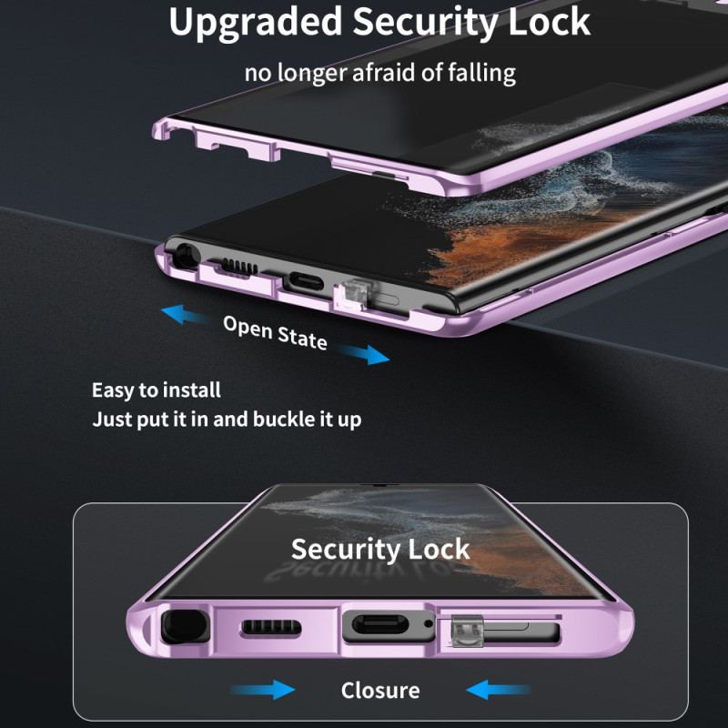 Futerały Samsung Galaxy S24 Ultra 5g Etui Na Telefon Rama Magnetyczna Z Metalu I Hartowanego Szkła Z Przodu I Z Tyłu