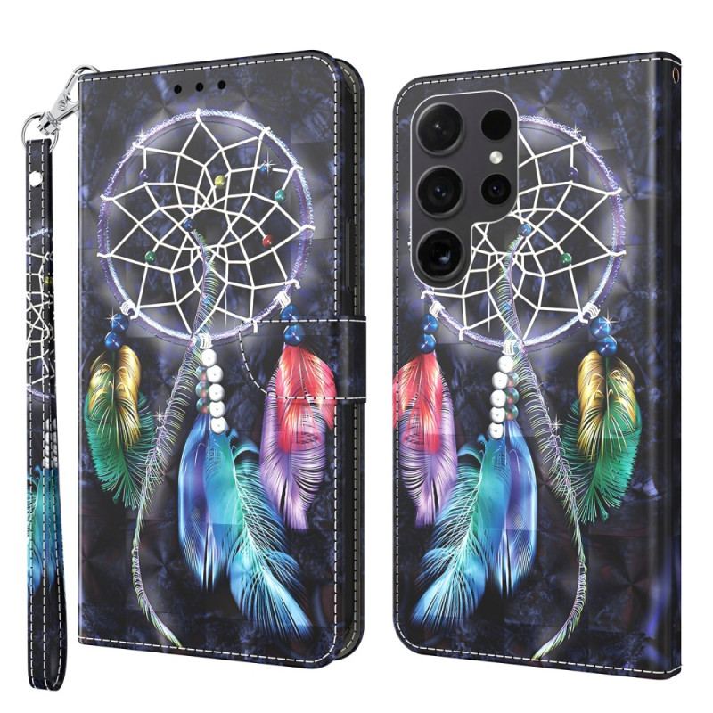 Pokrowce Samsung Galaxy S24 Ultra 5g Łapacz Snów Na CZarnym Tle Z Paskiem
