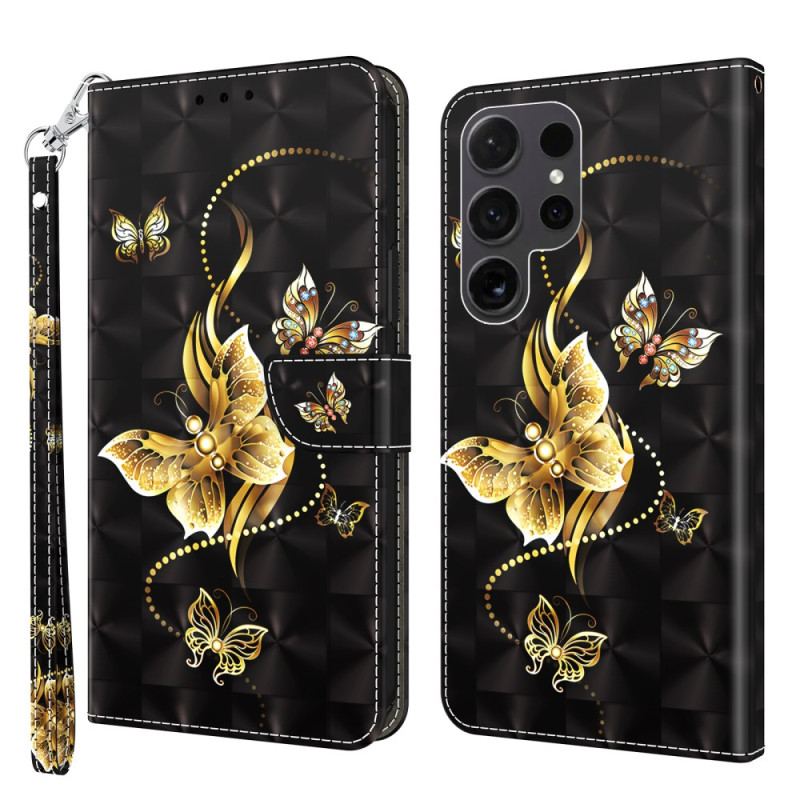 Pokrowce Samsung Galaxy S24 Ultra 5g Złote Motyle Z Paskiem