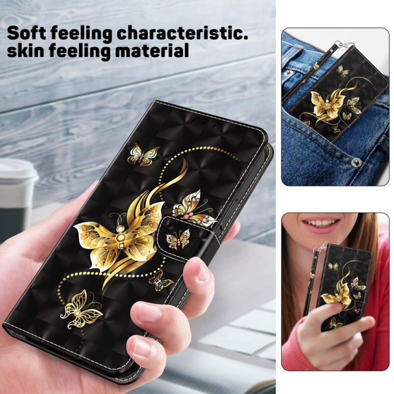 Pokrowce Samsung Galaxy S24 Ultra 5g Złote Motyle Z Paskiem