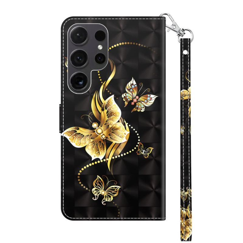 Pokrowce Samsung Galaxy S24 Ultra 5g Złote Motyle Z Paskiem