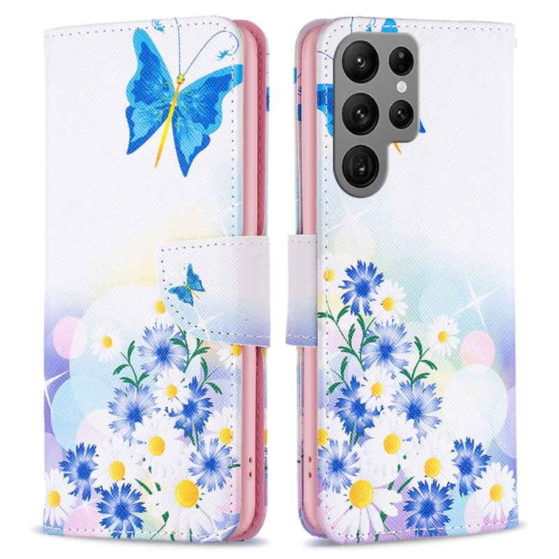 Skórzany Futerał Samsung Galaxy S24 Ultra 5g Etui Na Telefon Akwarela Motyle
