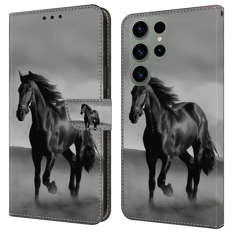 Skórzany Futerał Samsung Galaxy S24 Ultra 5g Etui Na Telefon CZarny Koń