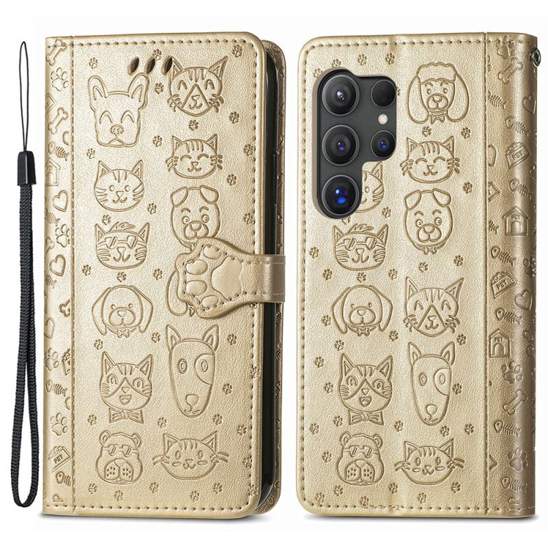 Skórzany Futerał Samsung Galaxy S24 Ultra 5g Etui Na Telefon Koty I Psy Z Kreskówek