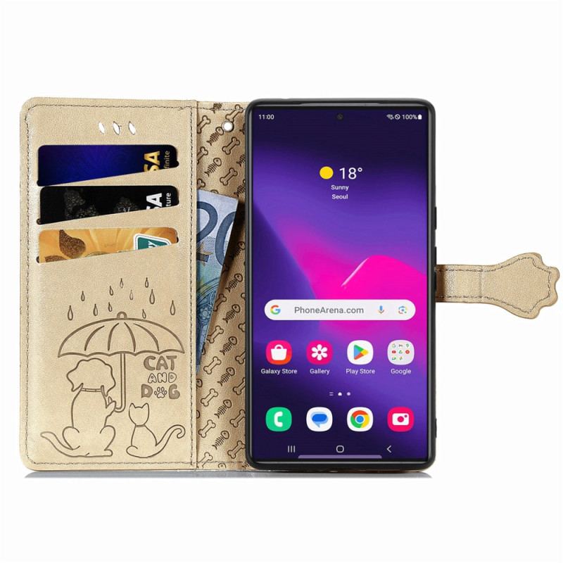 Skórzany Futerał Samsung Galaxy S24 Ultra 5g Etui Na Telefon Koty I Psy Z Kreskówek