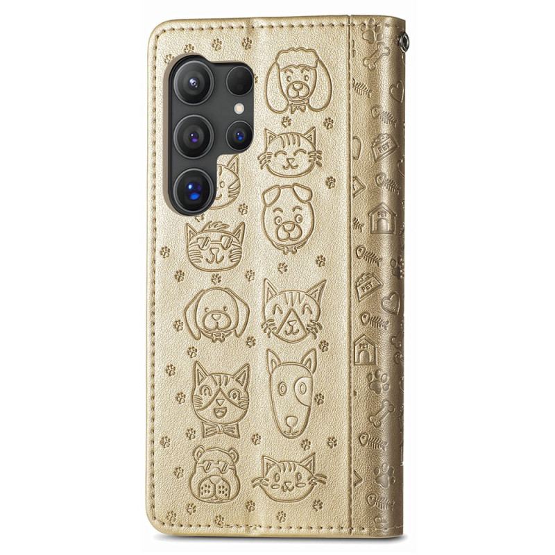 Skórzany Futerał Samsung Galaxy S24 Ultra 5g Etui Na Telefon Koty I Psy Z Kreskówek