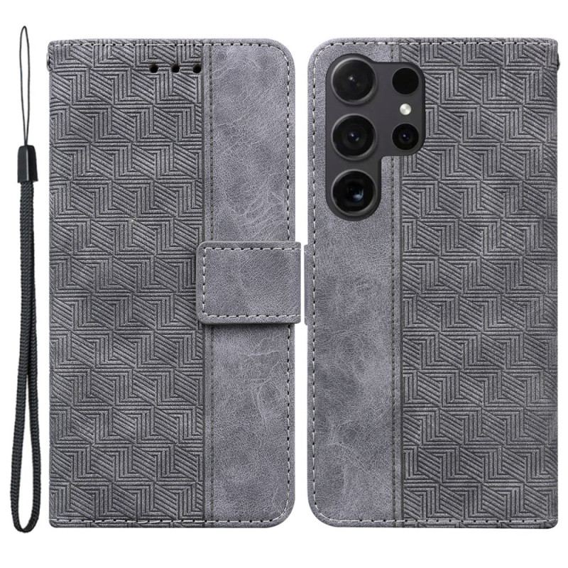 Skórzany Futerał Samsung Galaxy S24 Ultra 5g Etui Na Telefon Tkany Wzór Na Ramiączkach