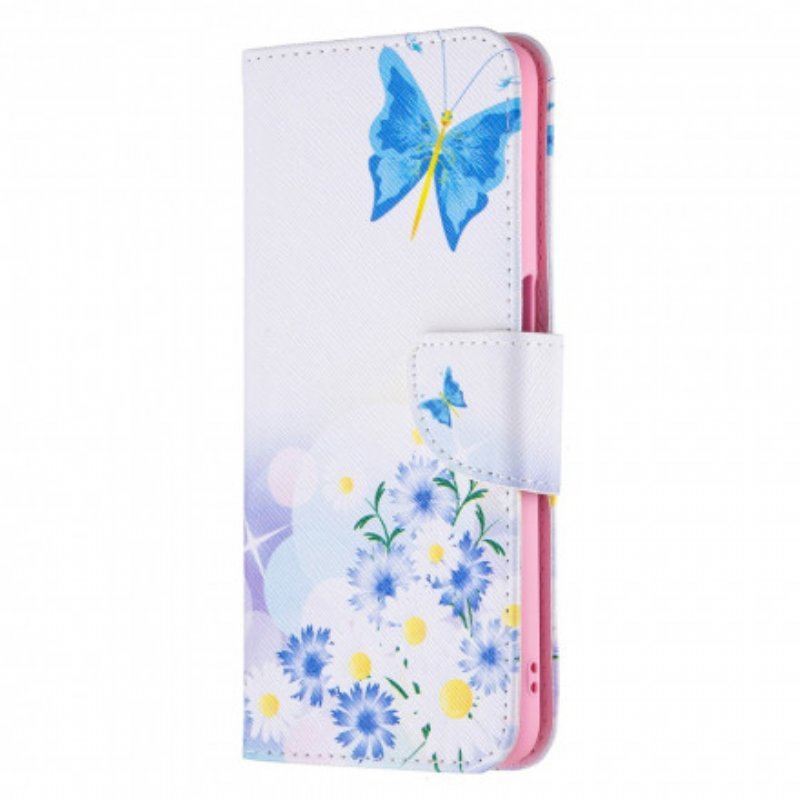Etui Folio do Oppo A54 5G / A74 5G Malowane Motyle I Kwiaty