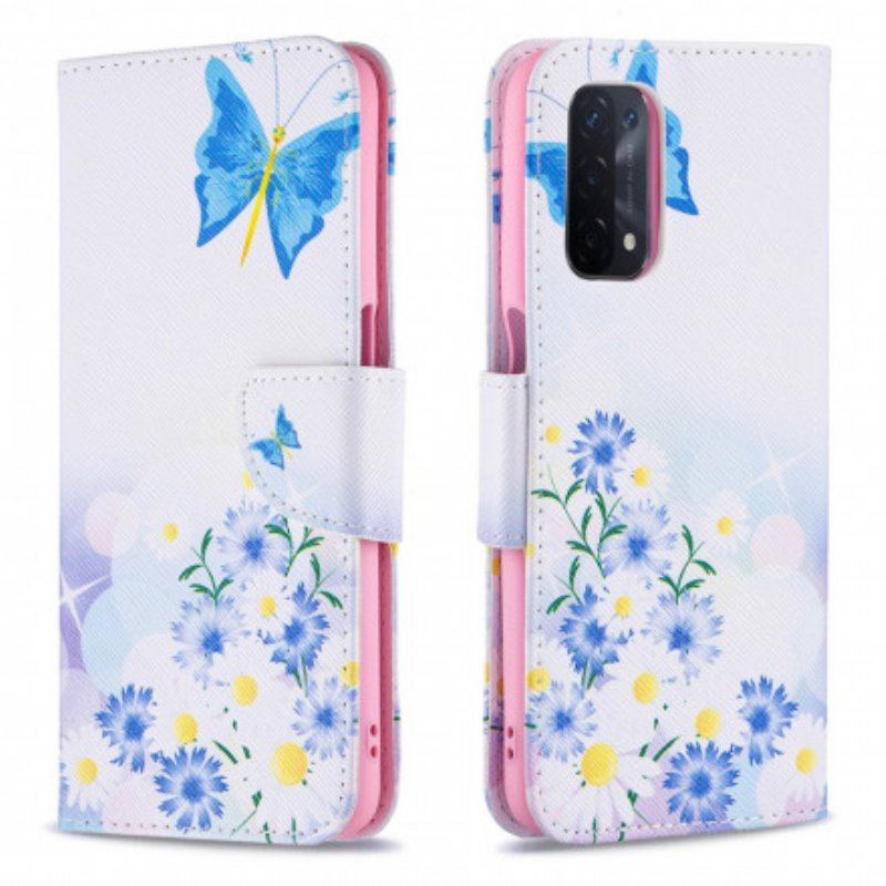 Etui Folio do Oppo A54 5G / A74 5G Malowane Motyle I Kwiaty