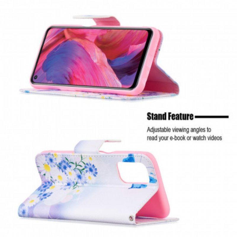 Etui Folio do Oppo A54 5G / A74 5G Malowane Motyle I Kwiaty