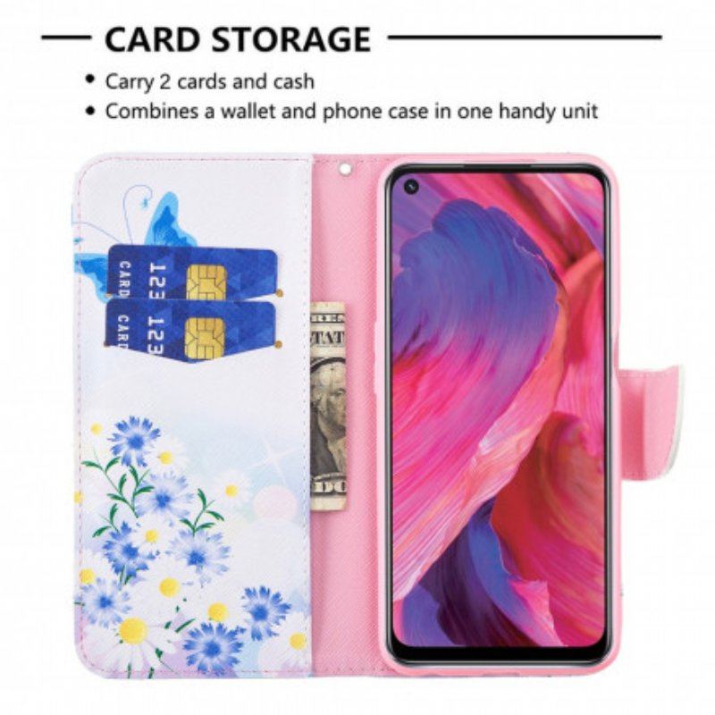 Etui Folio do Oppo A54 5G / A74 5G Malowane Motyle I Kwiaty