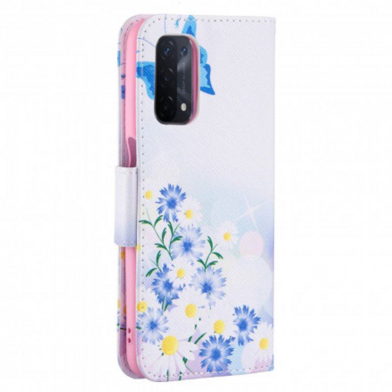 Etui Folio do Oppo A54 5G / A74 5G Malowane Motyle I Kwiaty