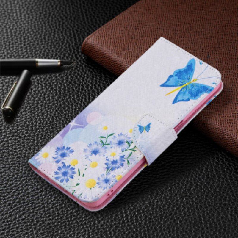 Etui Folio do Oppo A54 5G / A74 5G Malowane Motyle I Kwiaty