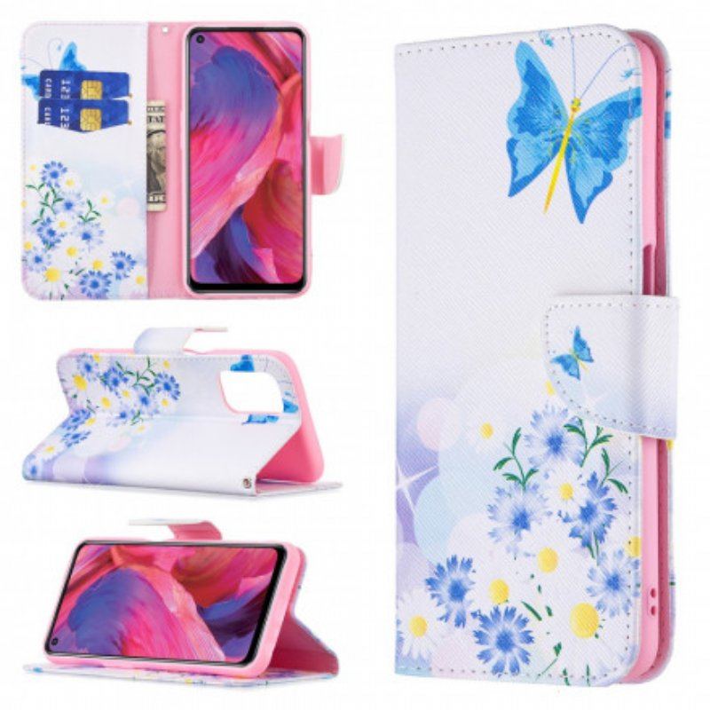 Etui Folio do Oppo A54 5G / A74 5G Malowane Motyle I Kwiaty