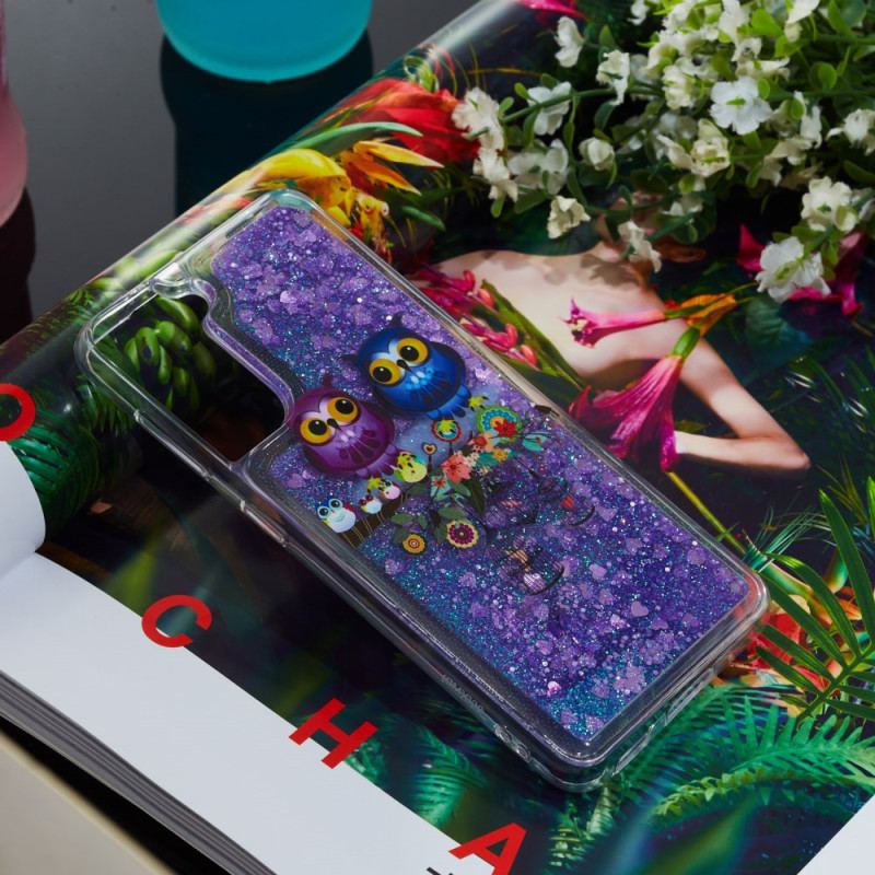 Etui Do Samsung Galaxy S24 Plus 5g Płynny Brokat Dwie Sowy