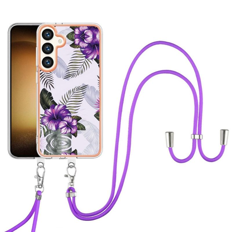 Etui Do Samsung Galaxy S24 Plus 5g Sznurek W Fioletowe Kwiaty