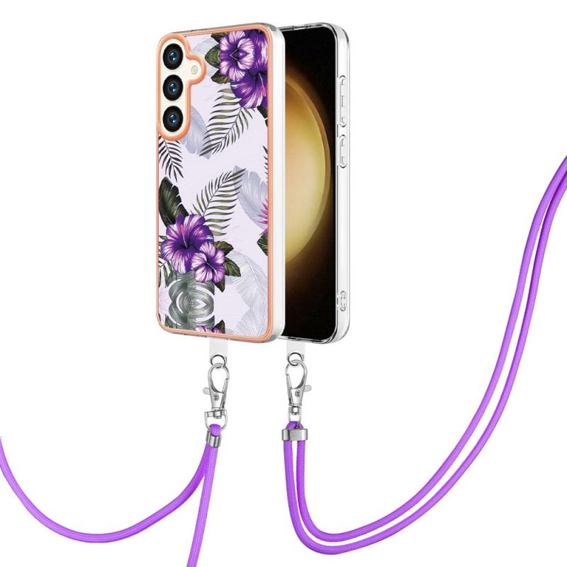 Etui Do Samsung Galaxy S24 Plus 5g Sznurek W Fioletowe Kwiaty