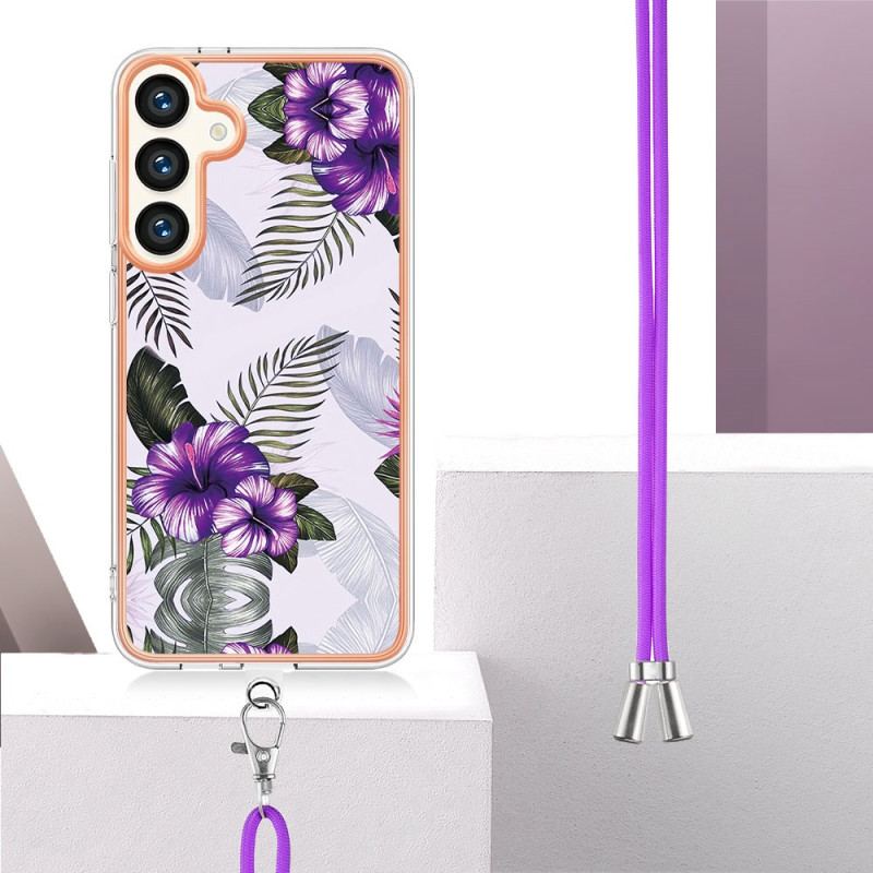 Etui Do Samsung Galaxy S24 Plus 5g Sznurek W Fioletowe Kwiaty