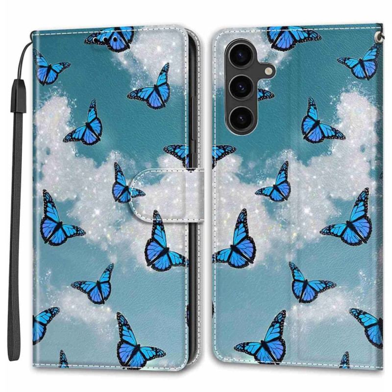 Etui Folio Do Samsung Galaxy S24 Plus 5g Biała Chmurka Z Niebieskimi Motylami I Paskiem