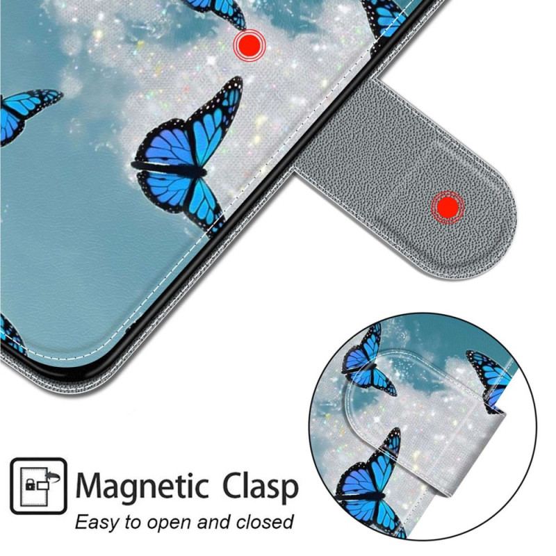 Etui Folio Do Samsung Galaxy S24 Plus 5g Biała Chmurka Z Niebieskimi Motylami I Paskiem