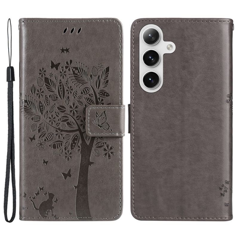 Etui Folio Do Samsung Galaxy S24 Plus 5g Kot Pod Drzewkiem Ze Smyczą