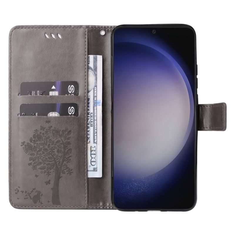 Etui Folio Do Samsung Galaxy S24 Plus 5g Kot Pod Drzewkiem Ze Smyczą