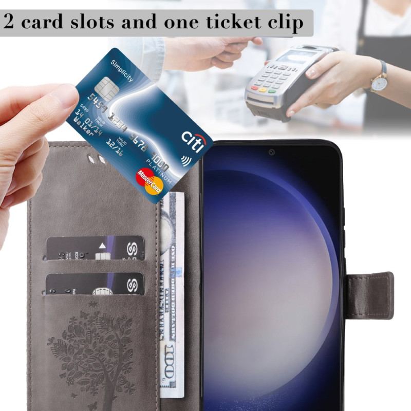 Etui Folio Do Samsung Galaxy S24 Plus 5g Kot Pod Drzewkiem Ze Smyczą