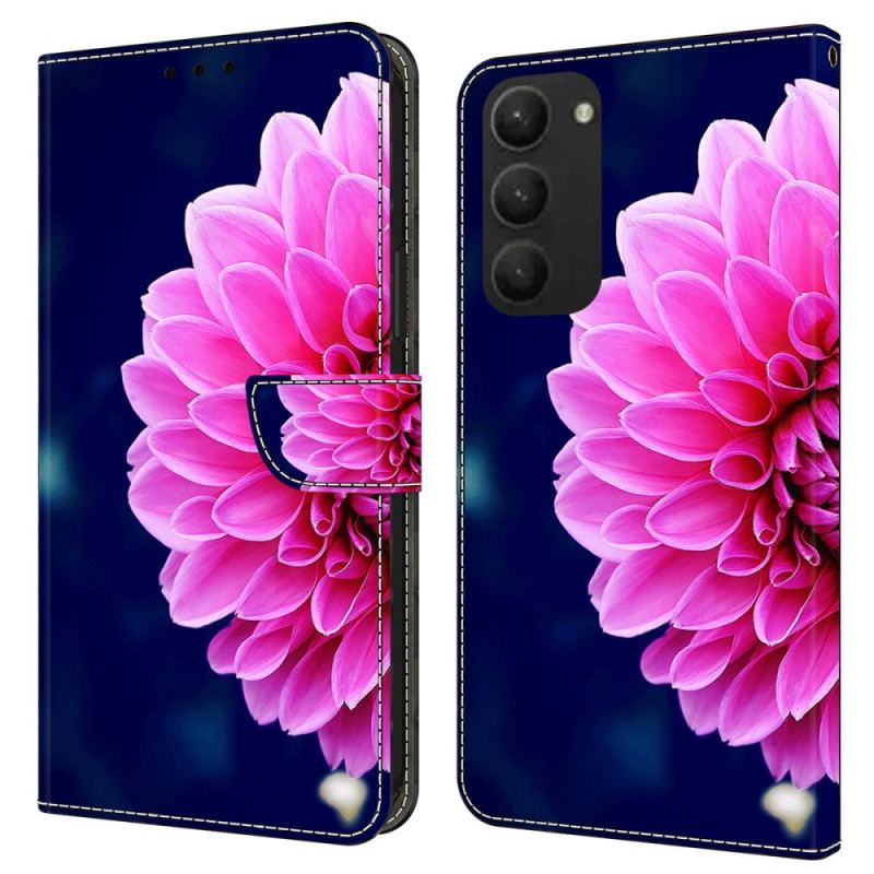 Etui Folio Do Samsung Galaxy S24 Plus 5g Różowe Kwiaty Na Niebieskim Tle