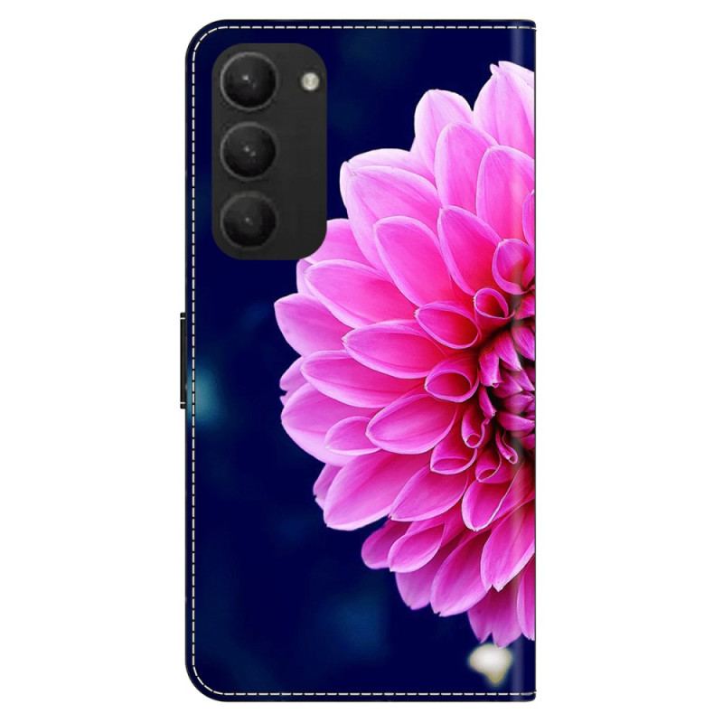 Etui Folio Do Samsung Galaxy S24 Plus 5g Różowe Kwiaty Na Niebieskim Tle