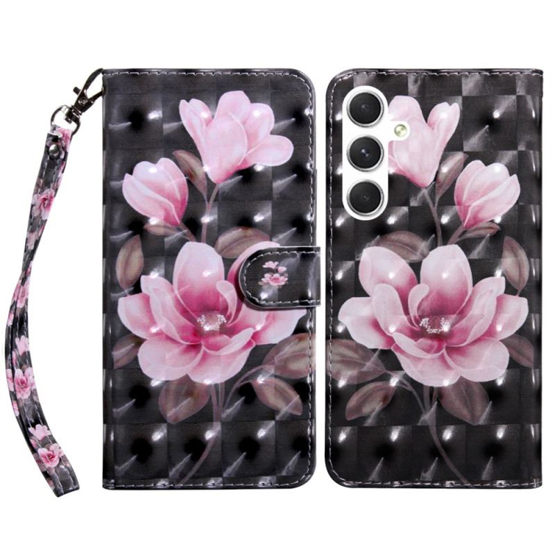 Etui Folio Do Samsung Galaxy S24 Plus 5g Różowe Kwiaty Z Paskiem