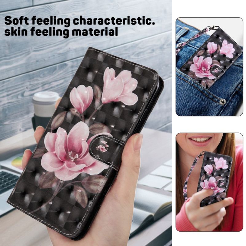 Etui Folio Do Samsung Galaxy S24 Plus 5g Różowe Kwiaty Z Paskiem